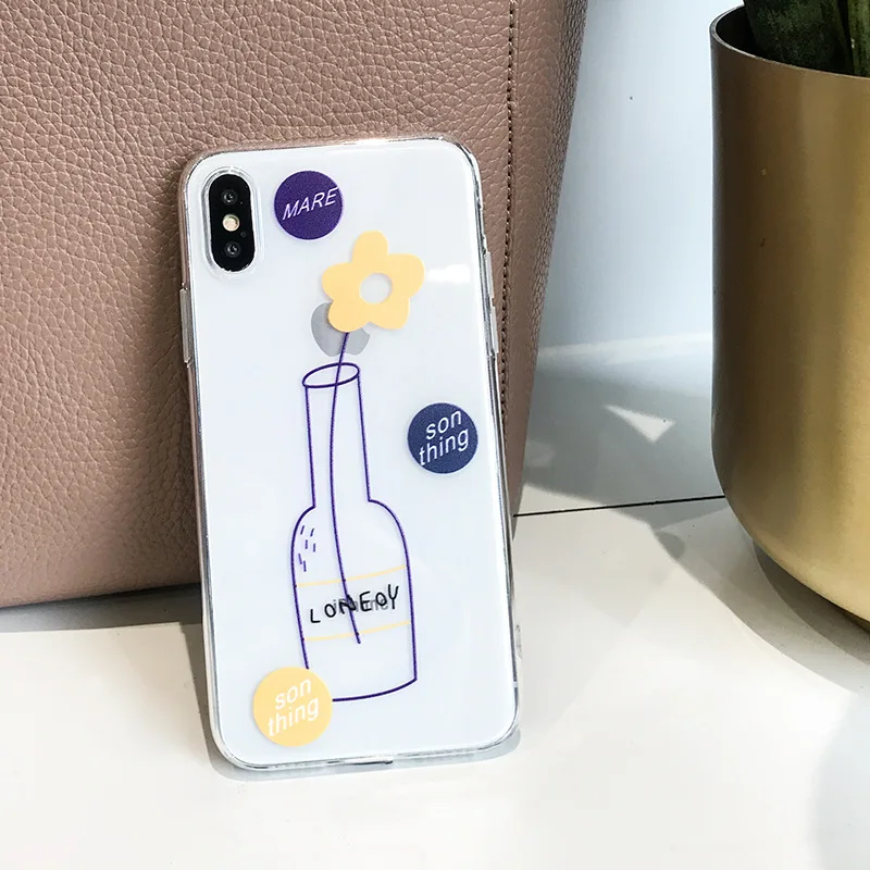 

Funny Cute Floral Phone Case For iPhone X XS Max XR Soft TPU Silicone Cover For iPhone 7 8 6 6s Plus Transparent Clear Case Capa