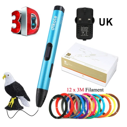 Dikale 3D печать ручки 5 В DIY 3D usb зарядка ручка 3D Рисование ручки 36 м PLA нити для детей и взрослых творческие Обучающие игрушки подарок - Цвет: Blue UK Plug 36m PLA