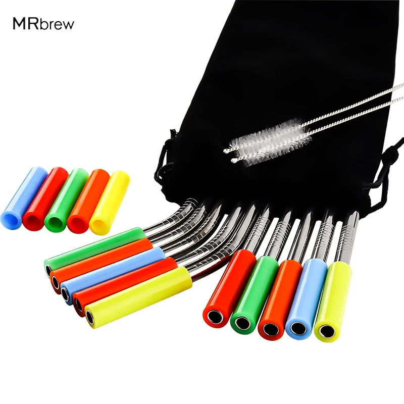 

Reusable FDA Stainless Steel Drinking Straws with 15 Silicone Caps, Bent & Straight Straws and Cleaning brush for 20/30oz Mugs