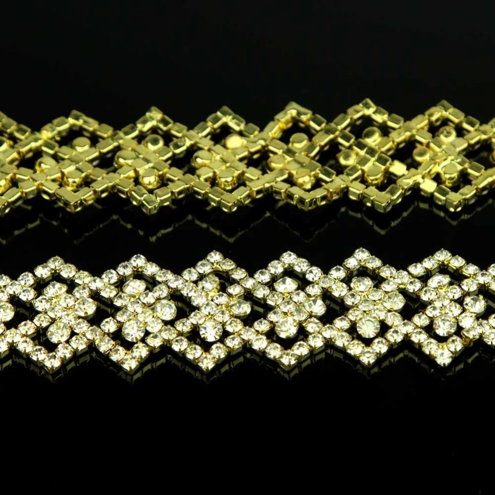$89.1 10Yards Golden Glass Rhinestones Applique for Wedding Dress Sewing Accessories Hotfix Rhinestones Silver