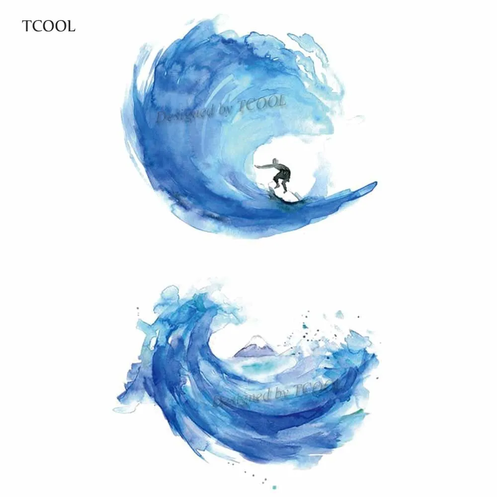 

HXMAN Surfing Wave Temporary Fake Tattoo Body Art Sticker Waterproof Hand Tattoo Sticker for Men 9.8X6cm Hot Design E-058