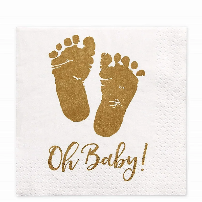 100 листов/упаковка Детские душевые салфетки-Oh Baby имитация золотые ножки дизайн, вечерние принадлежности, одноразовые украшения посуды - Цвет: 100 sheets