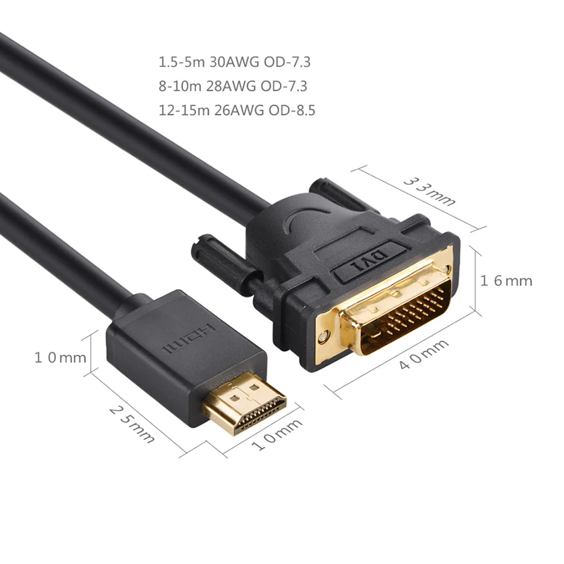 Высокое качество HDMI к DVI DVI-D 24+ 1 pin адаптер Кабели 3D1080p для lcd DVD HDTV xbox PS3 высокоскоростной hdmi кабель