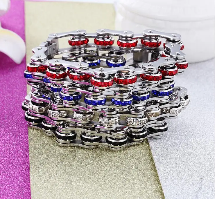 Браслет цепочка из нержавеющей стали с фианитами 12 мм|bracelet jewelry|motorcycle chain braceletcrystal