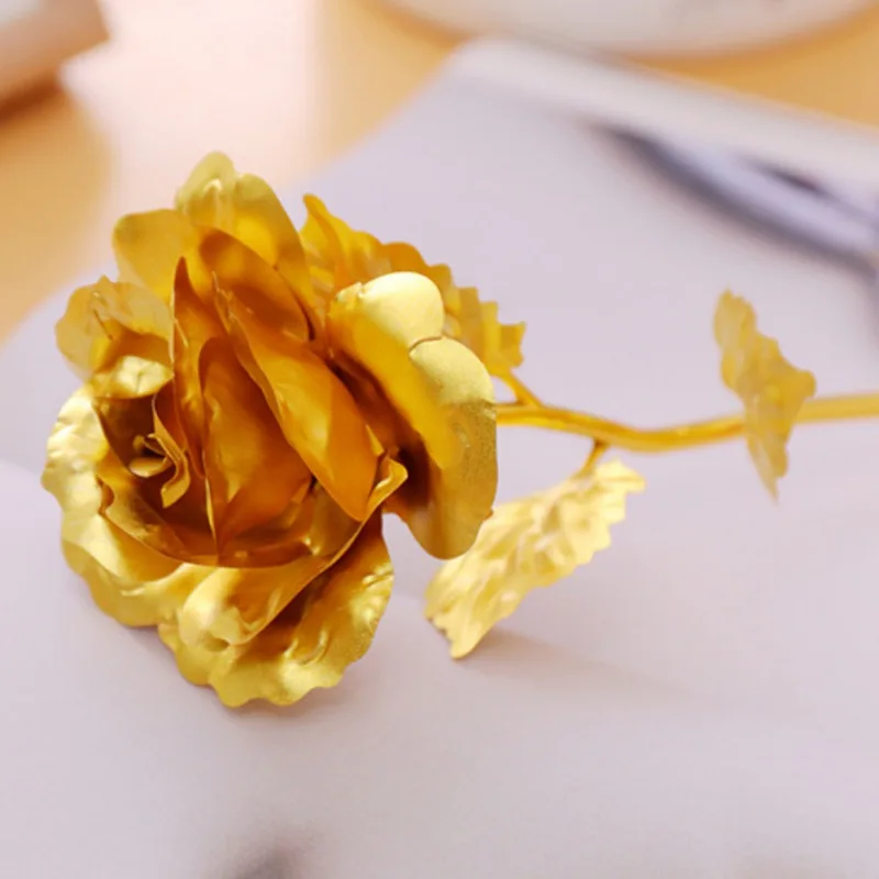 24K фольги покрытые розовое золото Розы Свадебные сувениры подарок на день Святого Валентина Любовь Роза Искусственный для Прямая с картой