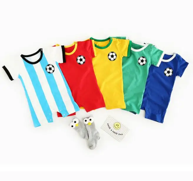 Cotton Newborn font b baby b font clothes Football Sport toddler Jumpsuits multi Colors Short Sleeve