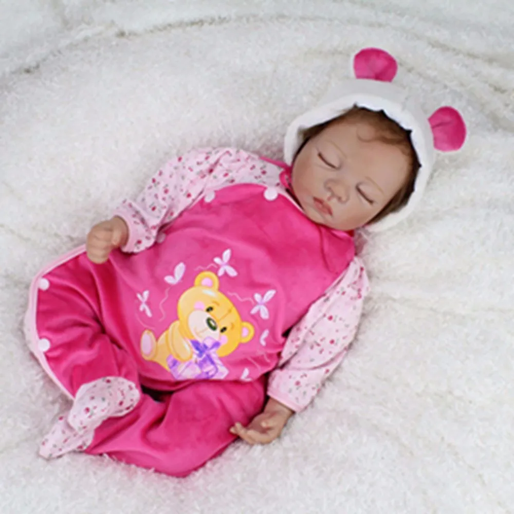 Soft Silicone Vinyl Dolls 22inch 55cm Doll Reborn Baby Brown Wig Girl Handmade Cotton Body Lifelike Bebe juguetes Babies Toys (6)