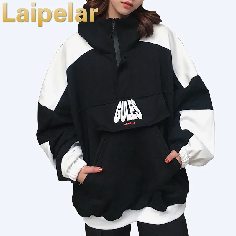  Laipelar 2018 Oversized Sweatshirt Tops Women Fashion Loose Pop Black Hoodies Women Pullover Female