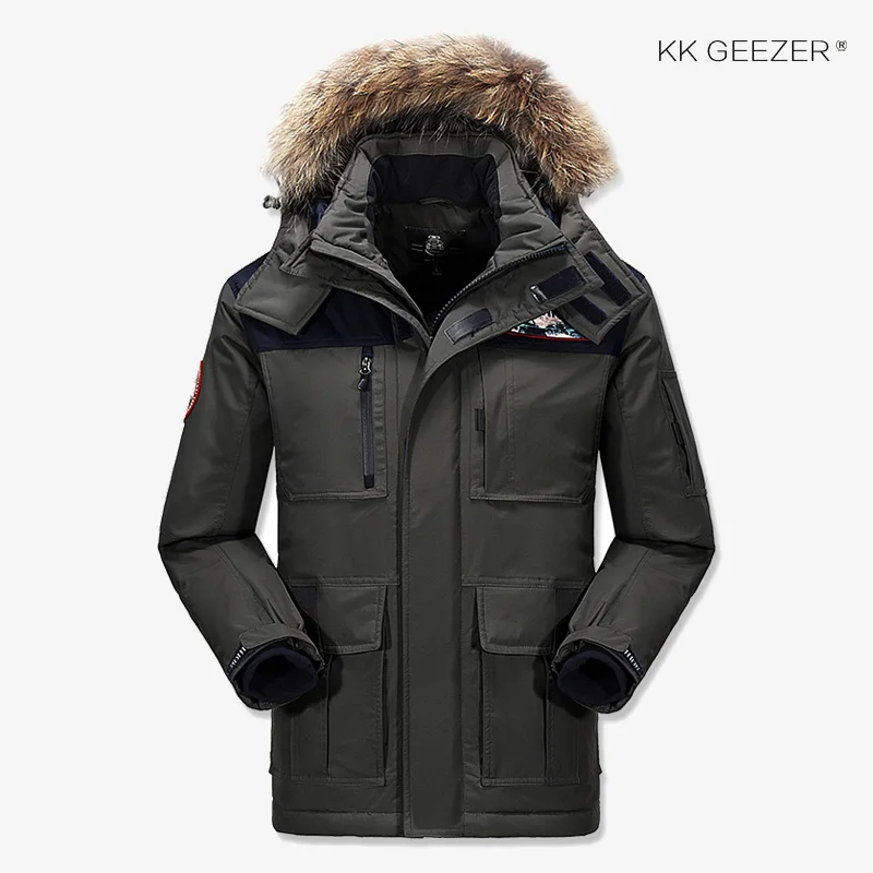 Buy Winter Jacket Men Duck Down 80% Warm Military Fur Collar Men's Parkas Thick Padded Waterproof Casual Loose Long Coat Wholesale