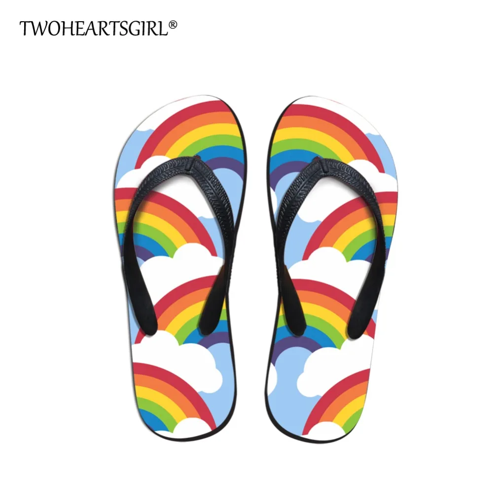 

Twoheartsgirl Soft Rainbow Dinosaur Prints Flip Flops for Women Leisure Female Ladies Flipflops Slippers Personalized Flat Shoes