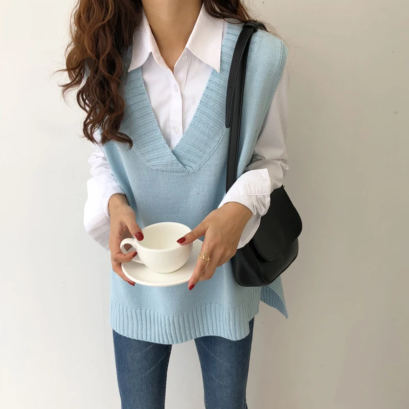 

5 colors 2018 Autumn korean preppy style solid colot vest women sweaters and pullovers womens (C8803)