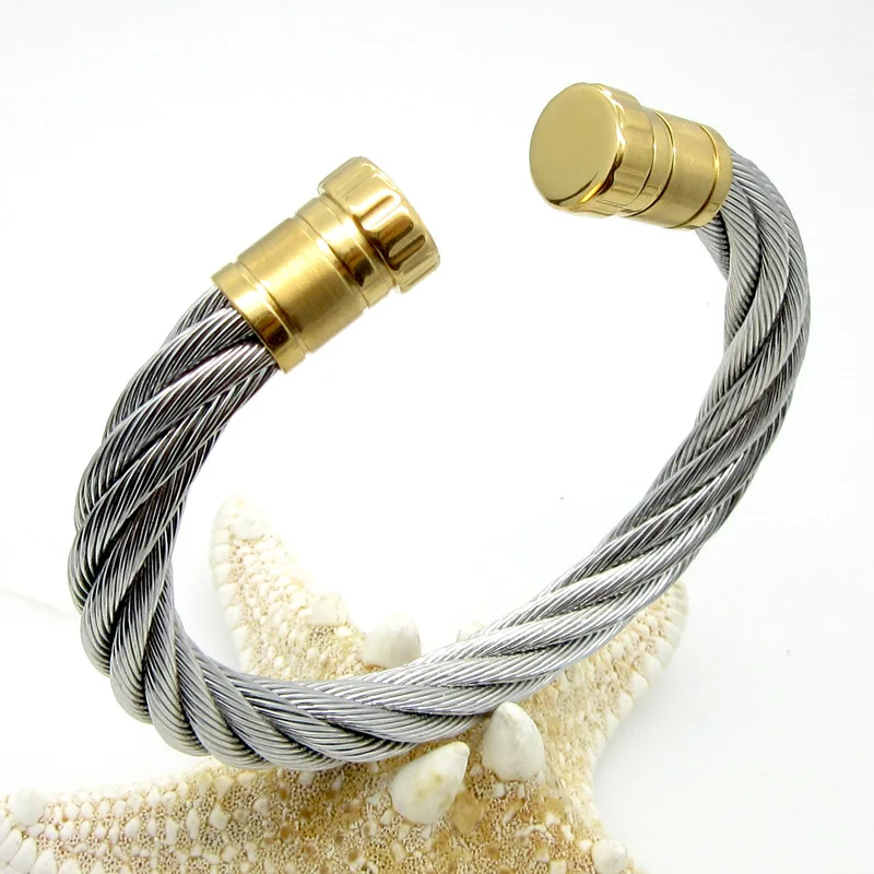 2015 New Fashion Stainless Steel Wire Twist Cable Cuff Bracelet Men