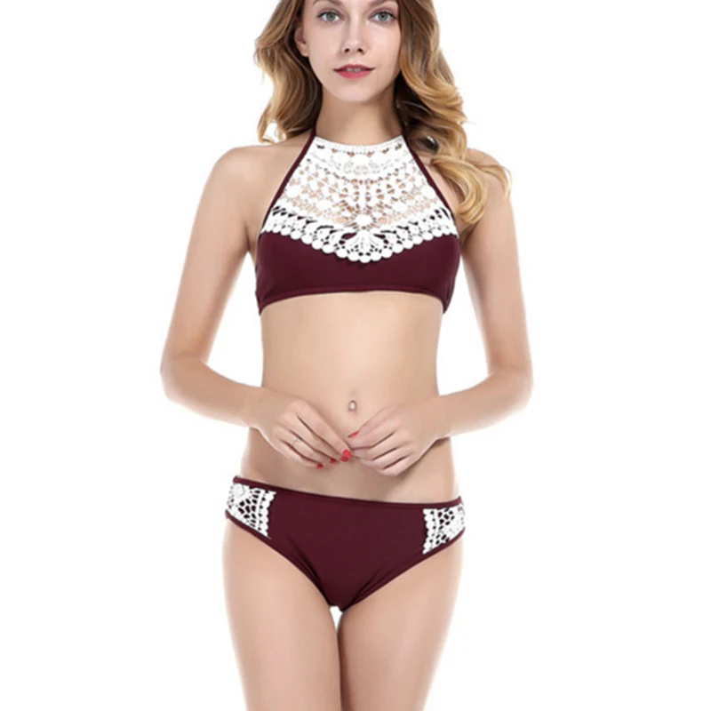 

Womens Bathing Suits Lace Crochet Sexy Tankini Bikini Sets Two Piece Thong Swimsuit Summer 2019 Bandeau Bikini