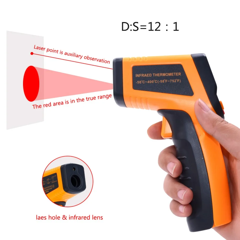 Портативный-50-400 градусов термометр цифровой ИК-Ластер инфракрасный измеритель температуры Бесконтактный пистолет с ЖК-дисплеем стиль