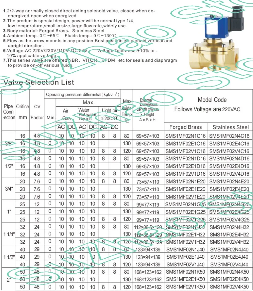 DC 24 V, AC 220 V 110 V 24 V, SMS большого диаметра прямого действия нормально закрытый электромагнитный клапан, латунь воды воздушные клапаны, G3/8 "до G2"