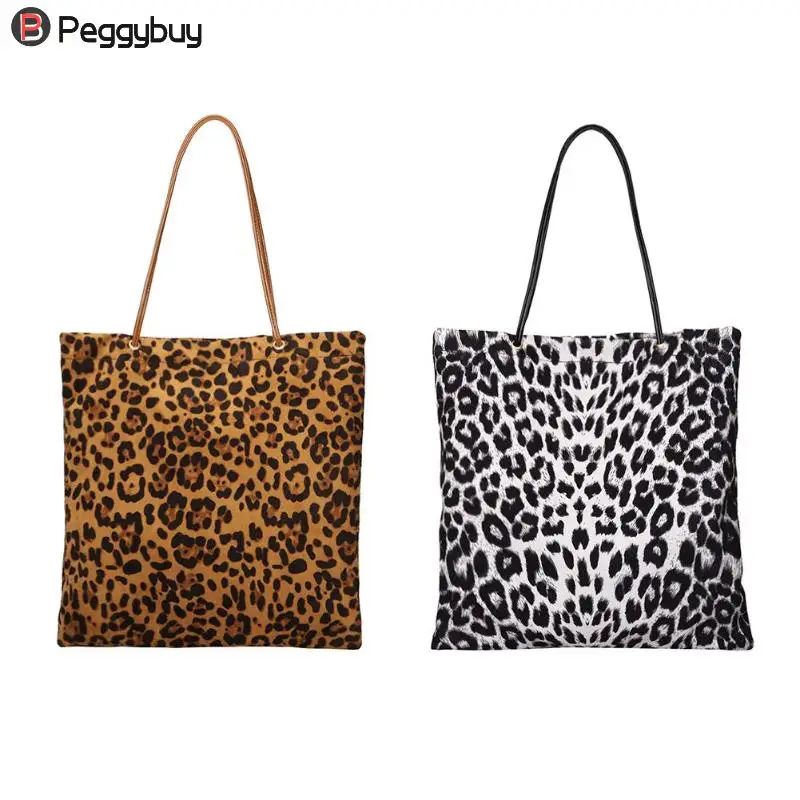 

Casual Leopard Print Shoulder bag Woman Large Tote Quality Flannel Handbags lady Shopping Bags