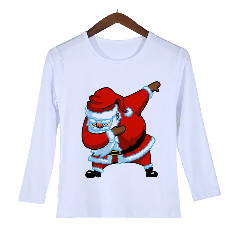 

Funny Santa Claus Long Sleeve Children T shirt Boy/Girl/Baby Dabbing Fashion Tees Cartoon Dog White T-shirt Tops Hipster Y2-5