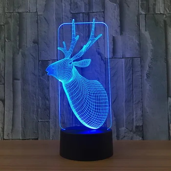 

3D deer electronic night light new strange 7 color led touch lamp