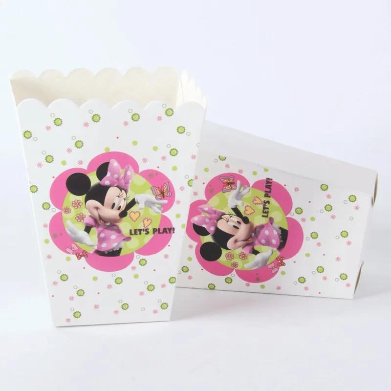 

6pcs\lot Minnie mouse Kids Favors Gifts Boxes Baby Shower Decoration Paper Minnie Popcorn Cups Happy Birthday party Supplies