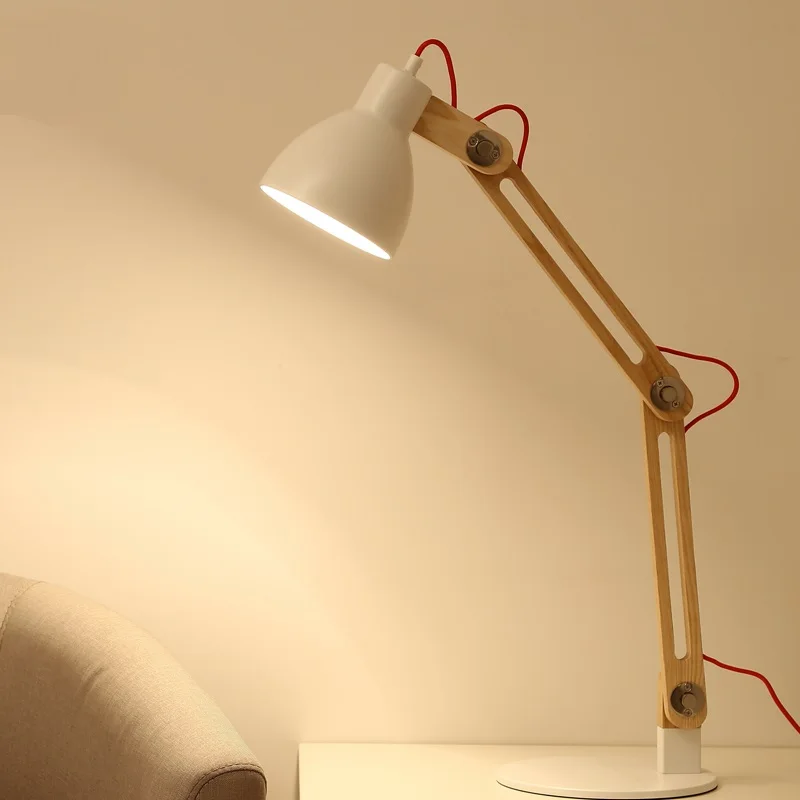 Long arm folding Table Lamps button switch study desk Nordic solid wood