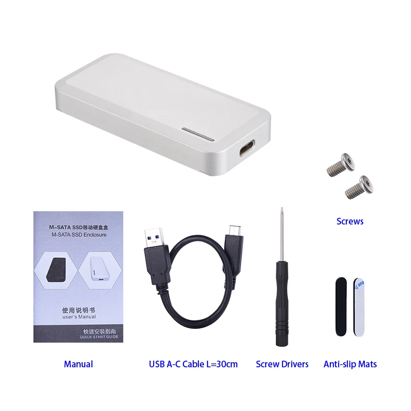 

CNC Aluminum Alloy mSATA to USB3.1(10Gbps) Type-C/USB-C SSD Enclosure Adapter Case, Built-in ASM235CM Controller, Support ASAP