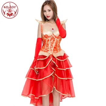 

2019 Girls Wedding Costume Red Dress Retro Court Bride Ball Quee Dresses Halloween Adult Women Cosplay Fancy Party