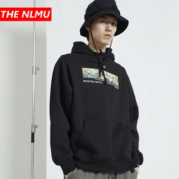 

Beijing Opera Print Pullover Hoodies Men Winter Hooded Sweatshirts Harajuku Hip Hop Fleece Hoodie Tops Fashion Streetwear W375