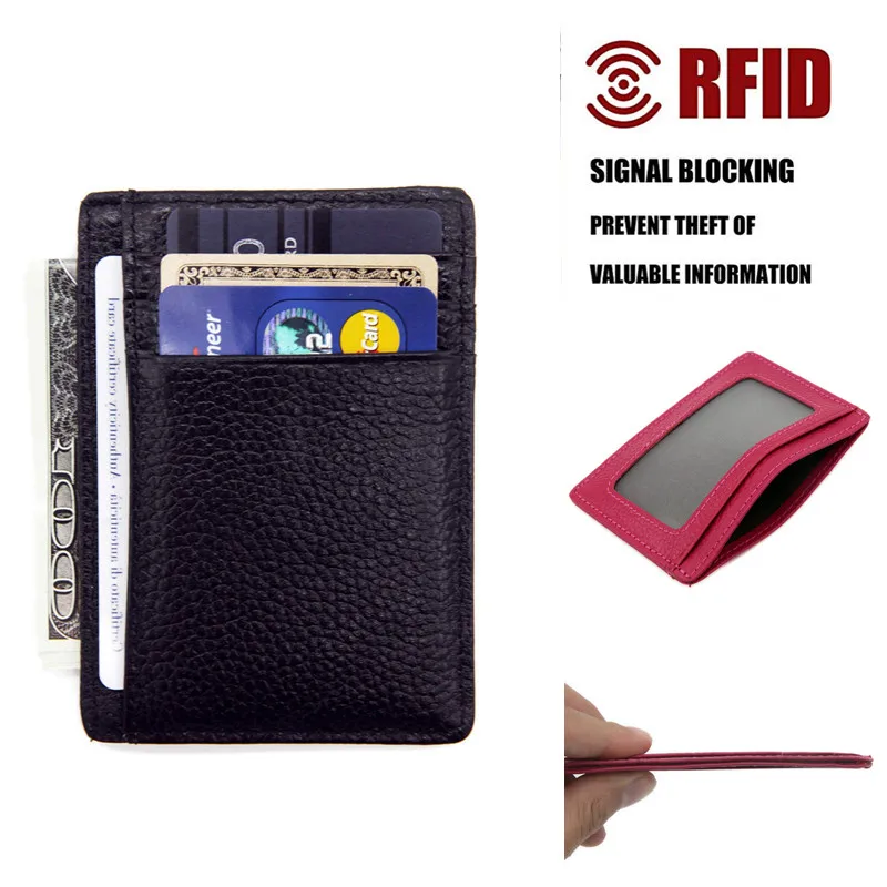 

100% Genuine Cow Leather Card Wallet ID Card Holder Slim Minimalist Credit Card Case Rfid Blocking Multi Slot Bank Card Case