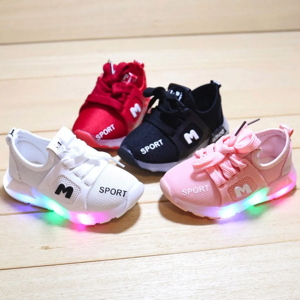 Детская обувь для маленьких девочек и мальчиков; буквы из кристаллов; Светодиодный светильник; светящаяся спортивная обувь для бега; модная теннисная обувь для маленьких мальчиков; Прямая поставка
