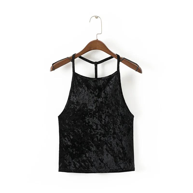 A Forever Crop Top, короткий летний топ на бретелях, бархатная женская футболка,, сексуальные укороченные топы с бретельками, жилет, женские танк-топы 660 - Цвет: black