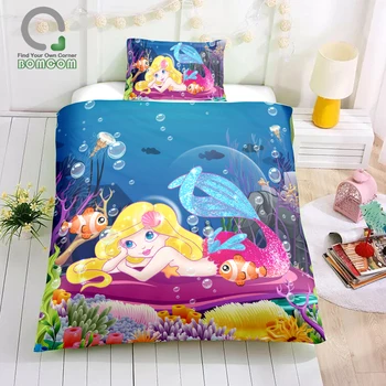 

BOMCOM Mermaid Duvet Cover Set Gifts for Teens Mermaid Lovers Little Mermaid Glitter Scale Lovely Nemo Bedding set