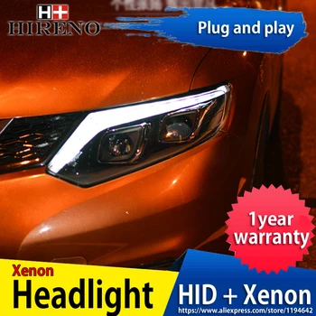

Hireno Headlamp for 2014-15 Nissan X-Trail Headlight Headlight Assembly LED DRL Angel Lens Double Beam HID Xenon 2pcs