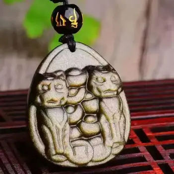 

WAN natural Gold stone Lucky Cat pendant 30*25*10MM necklace Jewelry