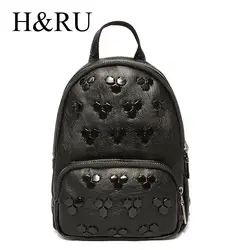 H & RU эко-кожа Симпатичный мини рюкзаки заклепки Kawaii чемоданчик для Для женщин женская школьный женский мульти-карман Колледж рюкзаки