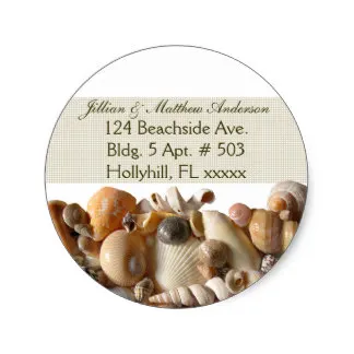 

3.8cm Seashells Customizable Address Labels, Ribbon Classic Round Sticker