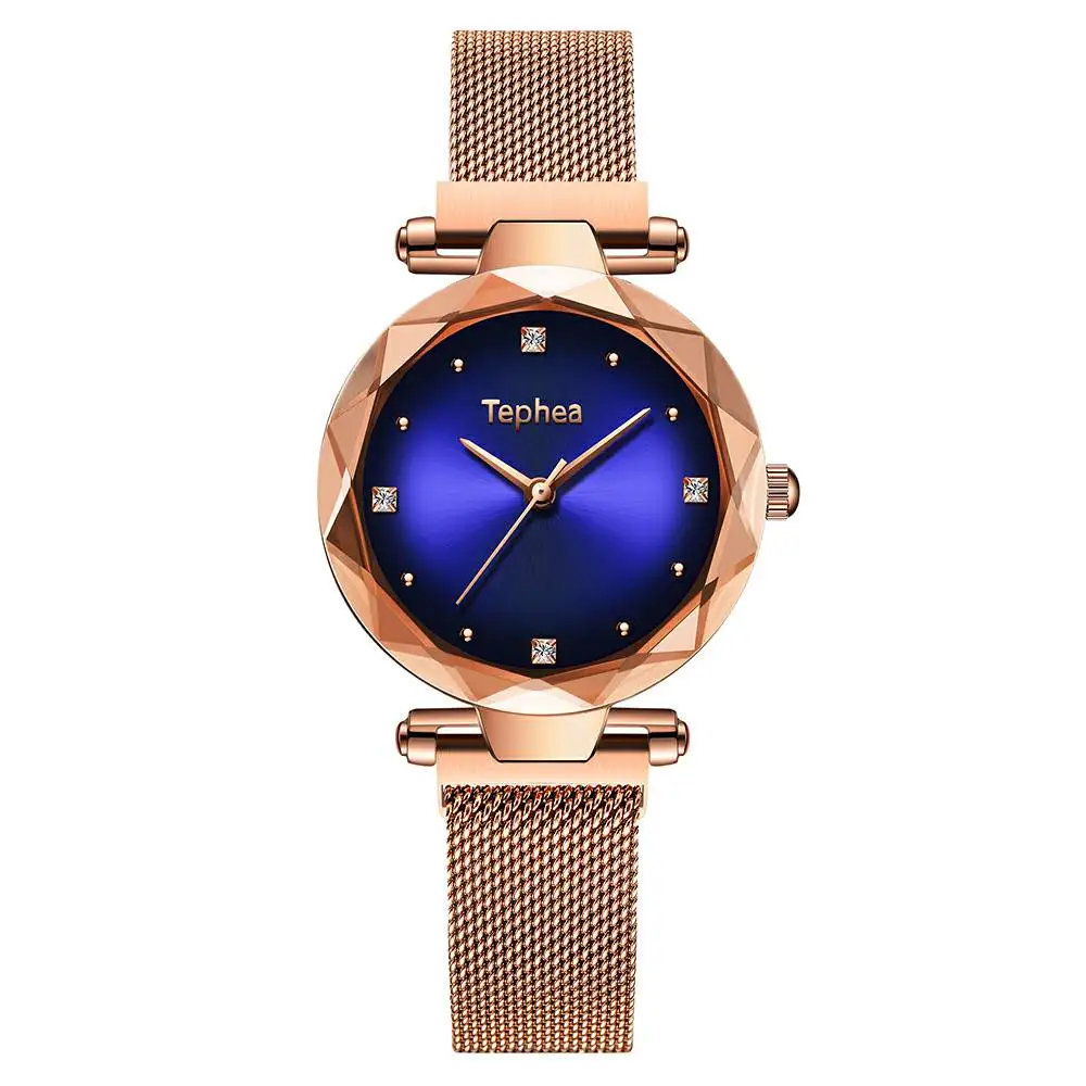 Роскошные Звездное небо женские часы звезда магнитные розовое золото часы с алмазами на руку женские стальные водонепроницаемые Relogio Feminino - Цвет: Синий