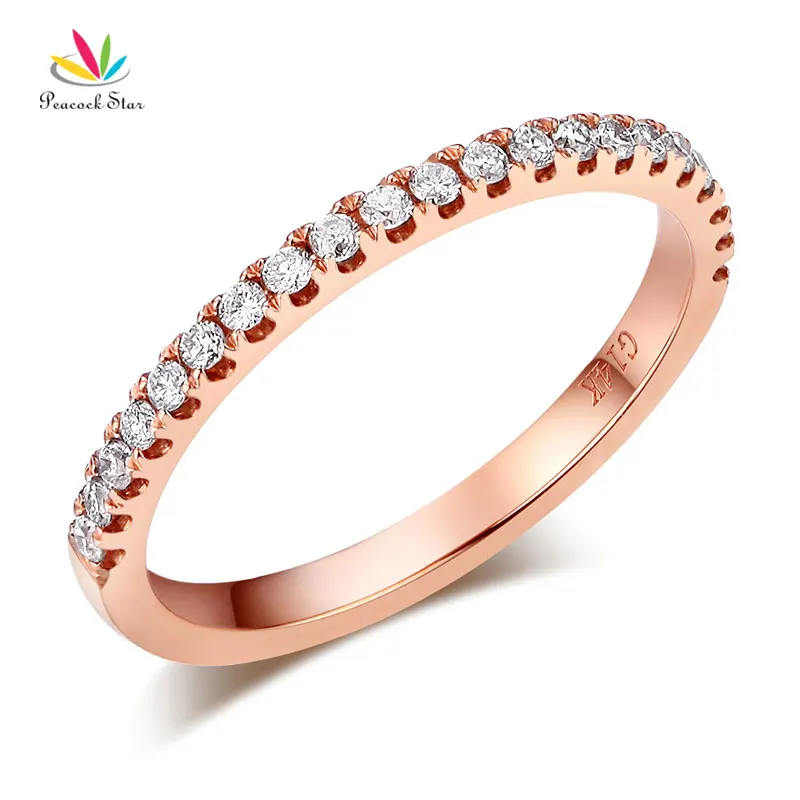 

Peacock Star 14K Rose Gold Stackable Wedding Band Ring Half Eternity 0.22 Ct Natural Diamonds