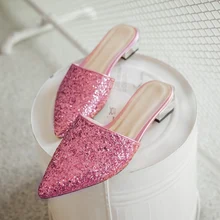 Женская обувь; женская обувь суперзвезды на плоской подошве; коллекция года; новые летние женские сандалии; шлепанцы без задника; большие размеры 42; цвет розовый, белый, золотистый, серебристый