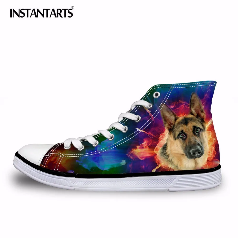 

INSTANTARTS Vintage Animal Shepherd Printed Vulcanize Shoes for Ladies Casual Female High Top Canvas Shoes Women Lace-up Flats