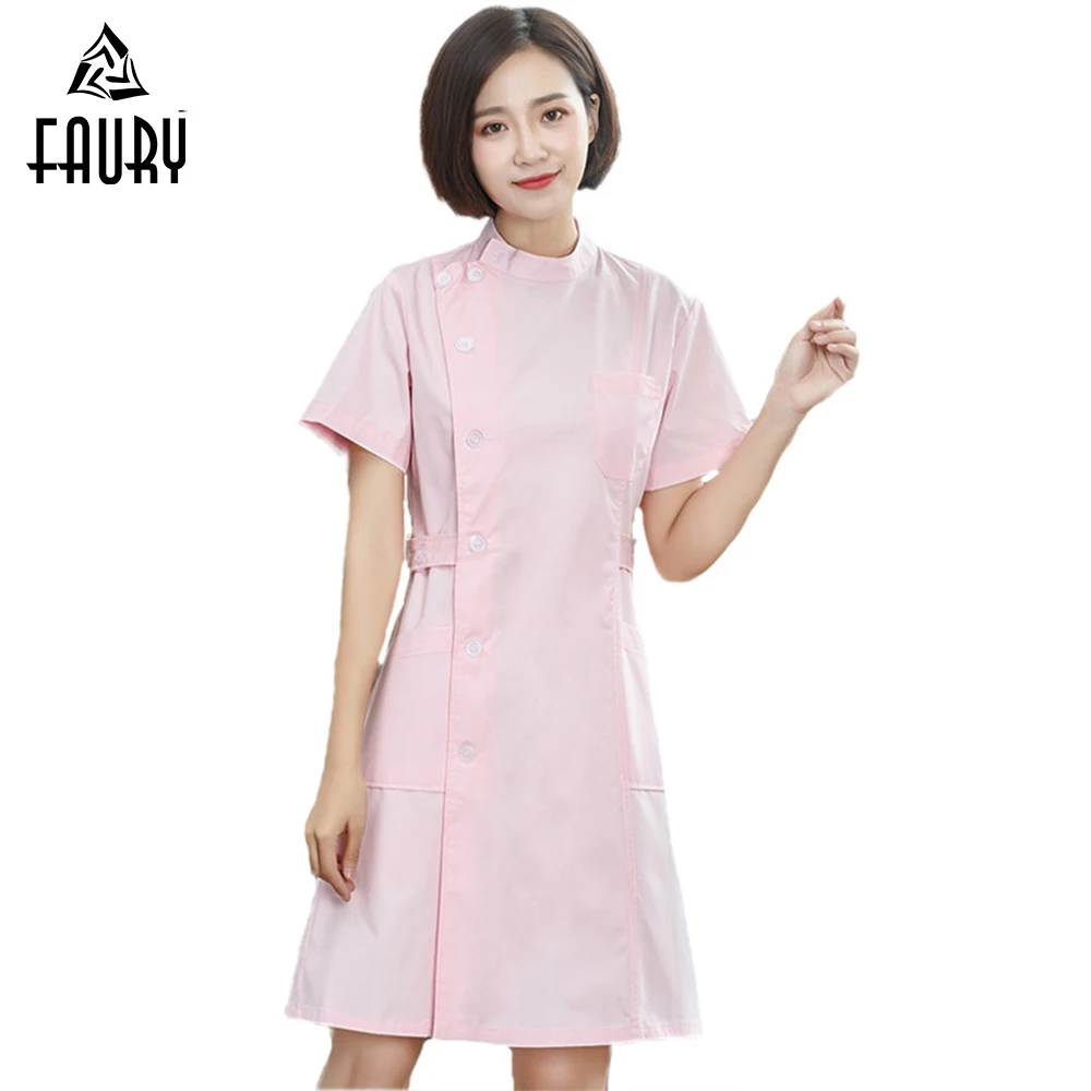 

Women Nurse Doctor Medical Uniforms Short Sleeve Round Neck Coat Lab Hospital Doctor Work Wear S-XXXL Uurse Jacket Dress