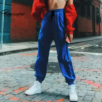 

Rapcopter Women High Waist Side Stripped Pants Streetwear Drawstring Casual Pencil Pants 2018 Autumn Solid Trousers Women