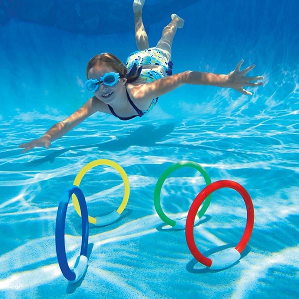

4pcs New Exotic Diving Toy Swimming Pool Children Dive Swimming Pool Rings,4 Ring Game Set, Kids Underwater Sport Ring Beach Toy