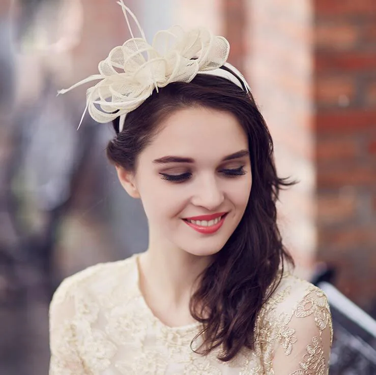 Light Champagne Bridal Hat Fashion boda Wedding Accessories wedding hats and fascinators women Party headWear ZH009