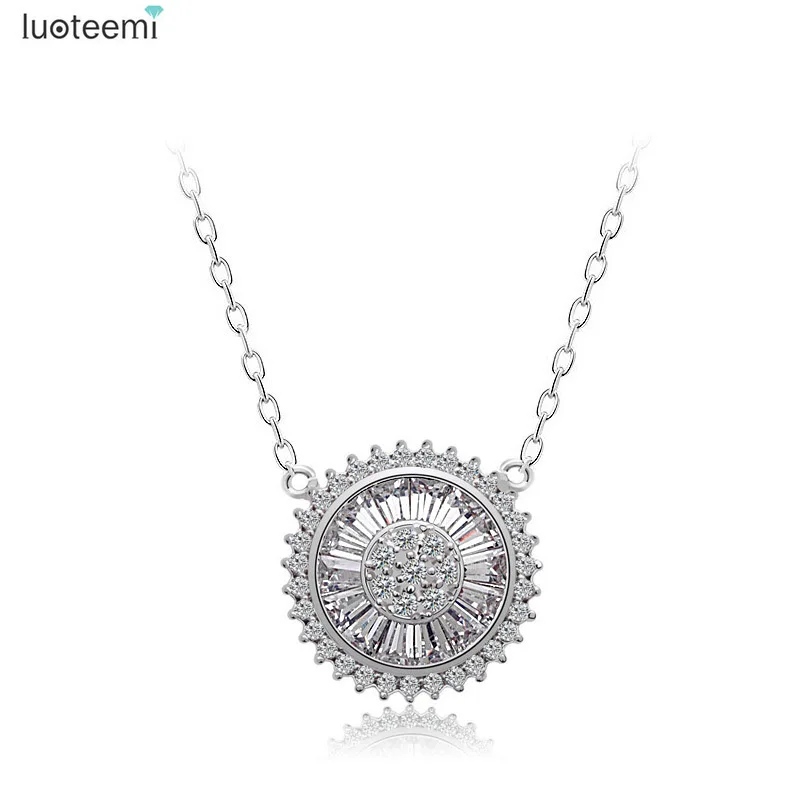 LUOTEEMI UK Design High Quality Luxury Platinum Plated Micro pave Lady Bid Round font b Pendant