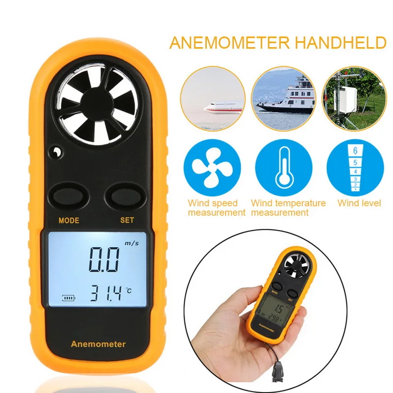 Digital Anemometer Wind Speed Meter GM816 Wind Speed Gauge Meter-10~ 45C Temperature Tester Anemometro with Backlight Display - Цвет: Цвет: желтый