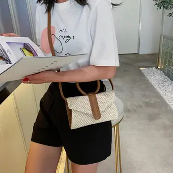 

PU Leather Straw Woven Circle Handbags Shoulder Messenger Packs Women Casual Knitting Flap Crossbody Bags Dropshipping