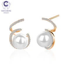 HanCheng новые модные роскошные спиральные медные позолоченные/посеребренные циркониевые жемчужные серьги-гвоздики для женщин ювелирные изделия brincos bijoux