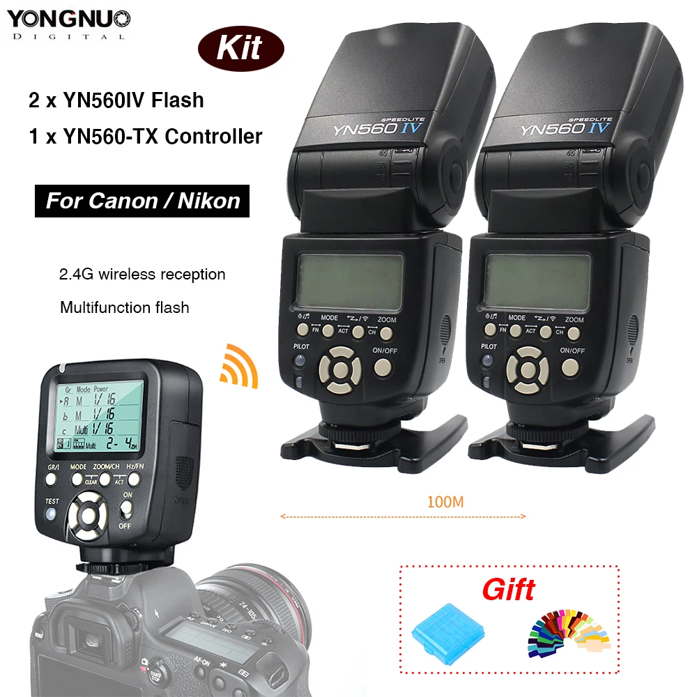 

2pcs yongnuo YN560 IV YN560IV Flash Speedlite + YN-560TX-II Wireless Flash Controller For Nikon Canon Hot shoe Universal Flash