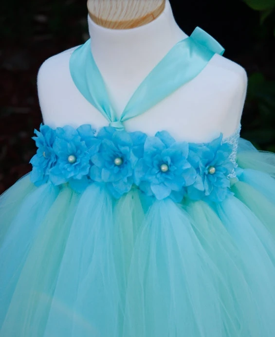 Мятно-зеленый микс Бирюзовый 3 цвета платье с цветочным узором для девочек для маленьких девочек одежда для свадьбы, дня рождения пачка летнее платье с юбкой-пачкой
