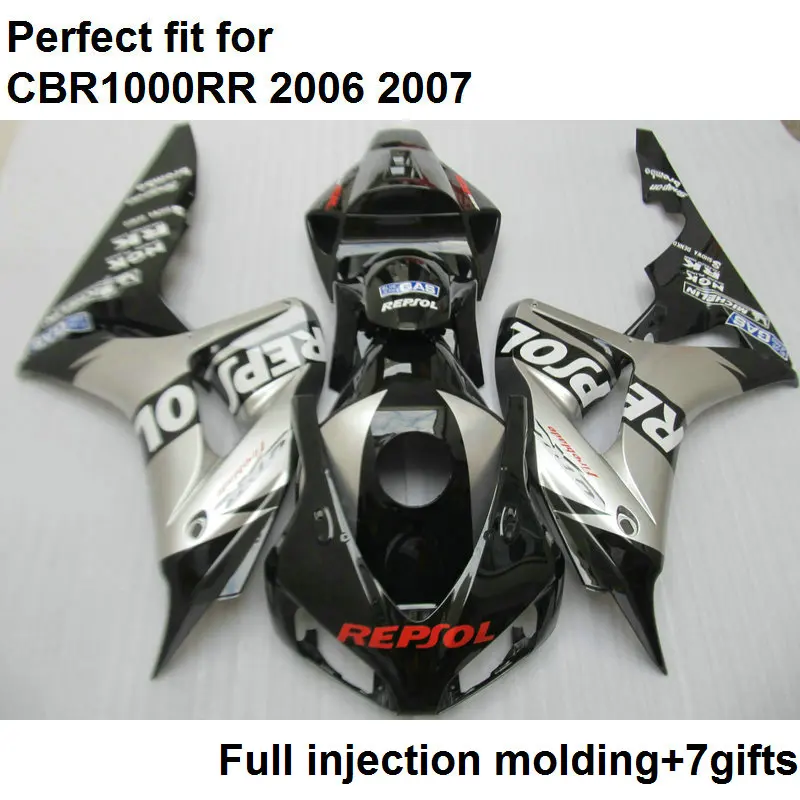 사출 금형 ABS 풀 페어링 키트, 혼다 실버 블랙 CBR1000RR 06 07 페어링 세트 CBR 1000RR 2006 2007 MQ16 에 적합